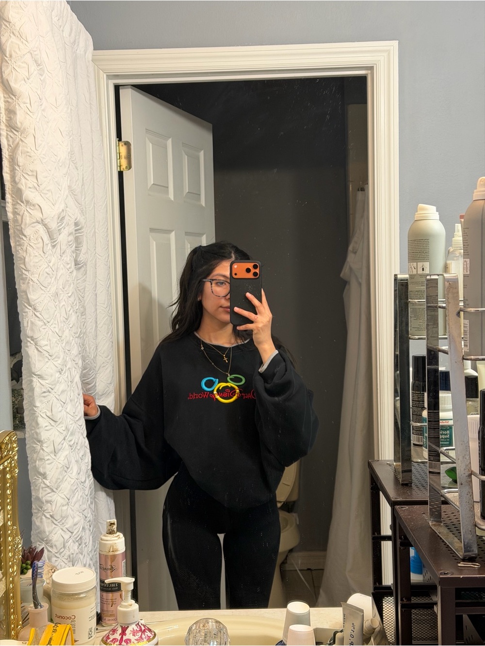 Disney Black Crewneck Sweatshirt with Multicolor Mickey Rings - Picture 7 of 7